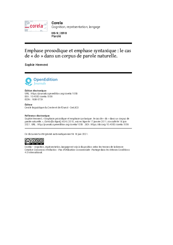 (PDF) Emphase prosodique et emphase syntaxique : le cas de « do » dans ...