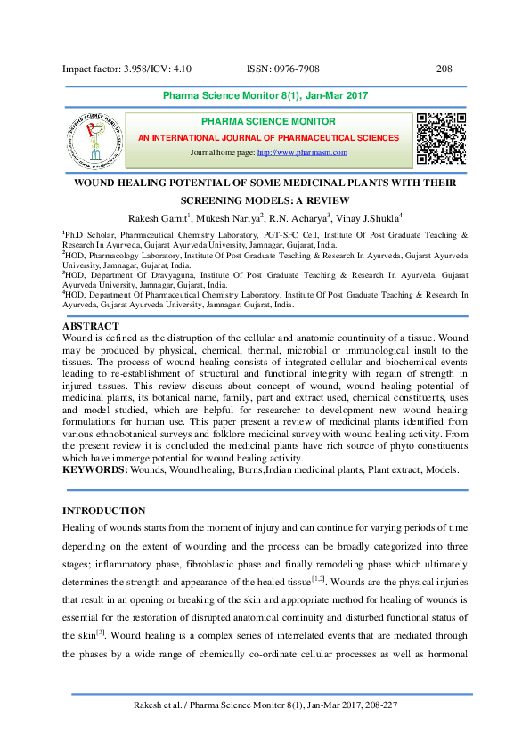 (PDF) Wound Healing Potential of Some Medicinal Plants with Their Screening Models A Review