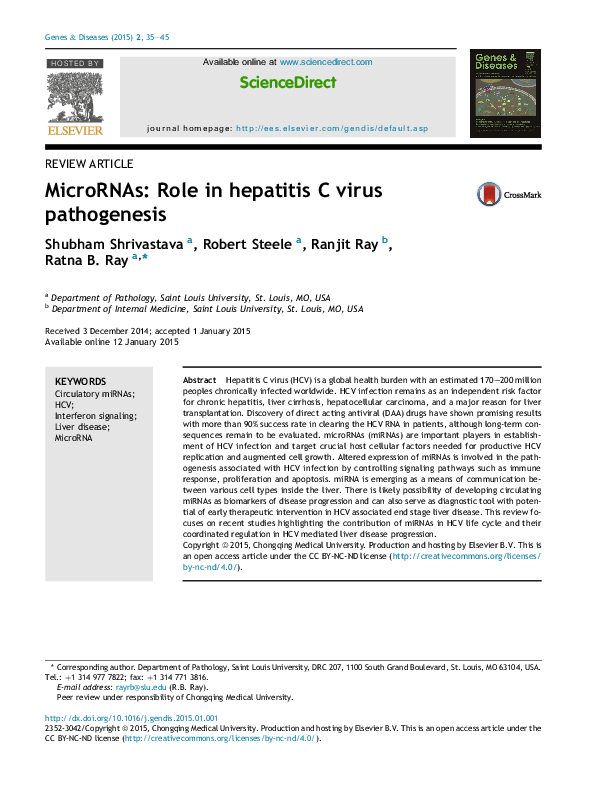 (PDF) MicroRNAs: Role in hepatitis C virus pathogenesis