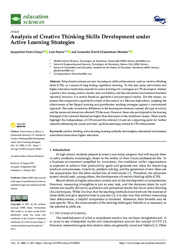 (PDF) Analysis of Creative Thinking Skills Development under Active ...