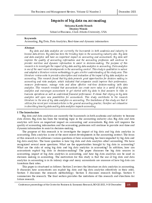 (PDF) Impacts of big data on accounting