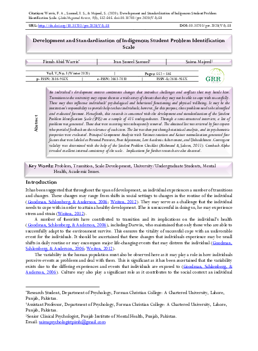 (PDF) Development and Standardization of Indigenous Student Problem ...