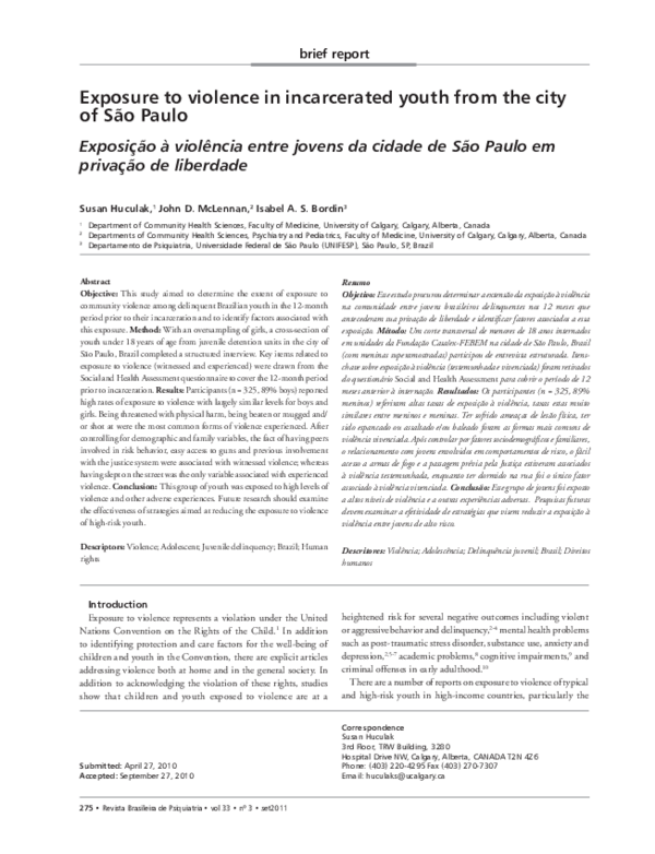 (PDF) Exposure to violence in incarcerated youth from the city of São Paulo