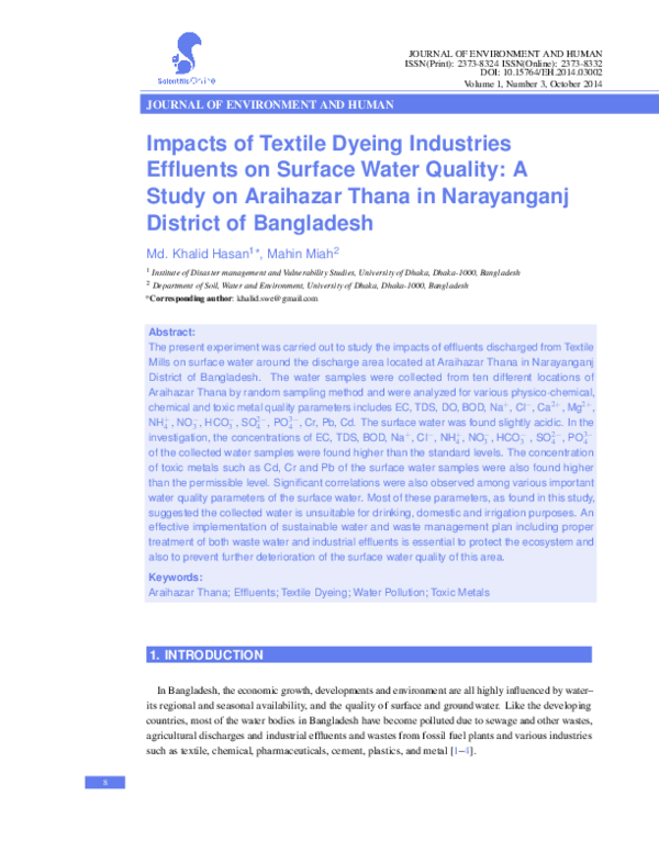 (PDF) Impacts of Textile Dyeing Industries Effluents on Surface Water ...