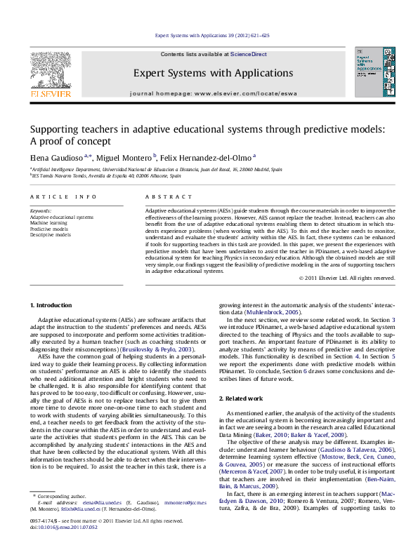 (PDF) Supporting teachers in adaptive educational systems through ...