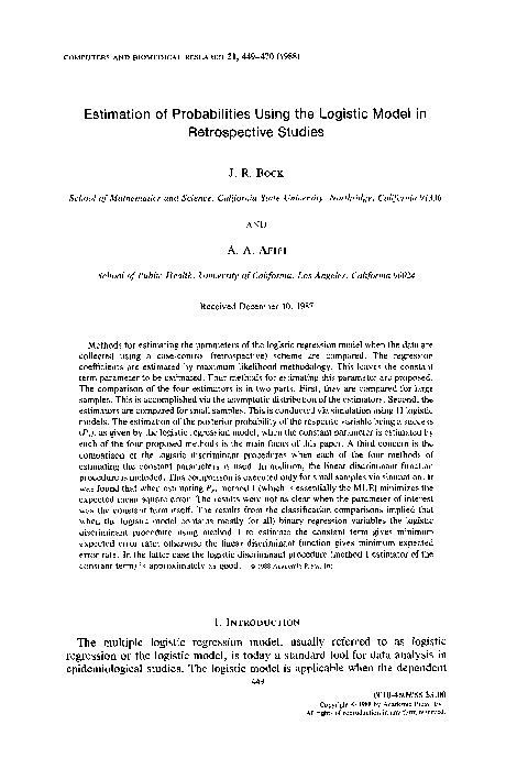 (PDF) Estimation of probabilities using the logistic model in ...