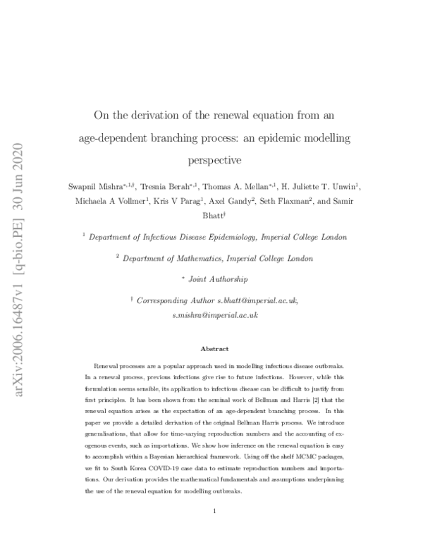 (PDF) On the derivation of the renewal equation from an agedependent