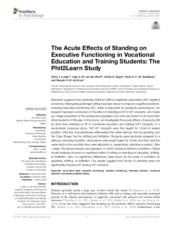(PDF) The Acute Effects of Standing on Executive Functioning in ...