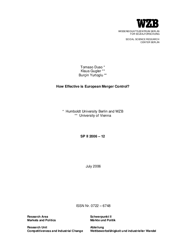 (PDF) How effective is European merger control?