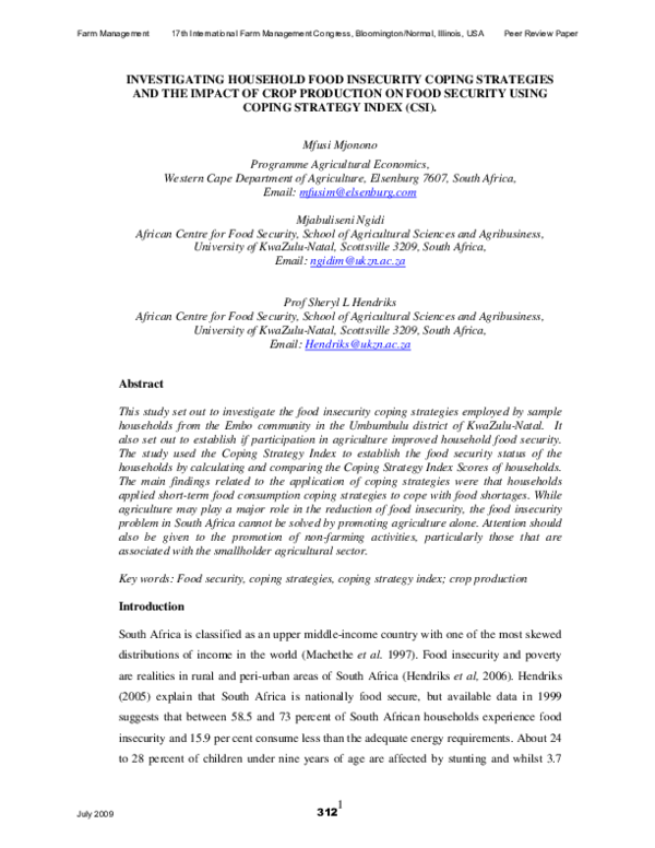 (PDF) Investigating Household Food Insecurity Coping Strategies and the ...