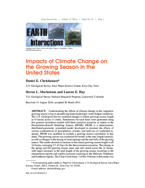(PDF) Impacts of Climate Change on the Growing Season in the United States