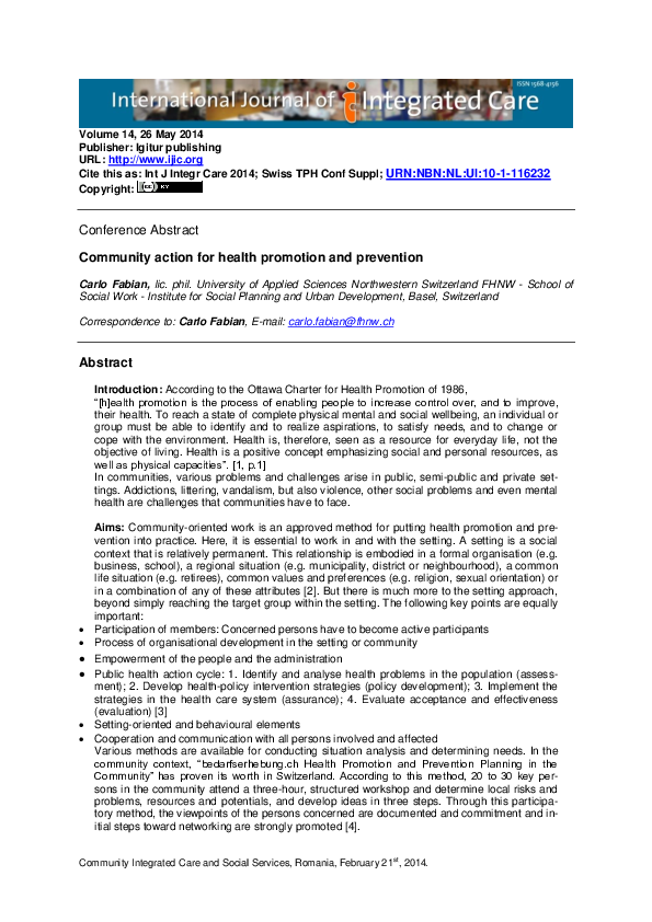 (PDF) Community action for health promotion and prevention