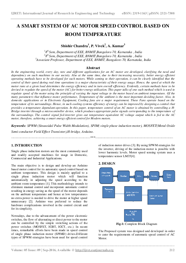 (PDF) A Smart System of Ac Motor Speed Control Based on Room Temperature
