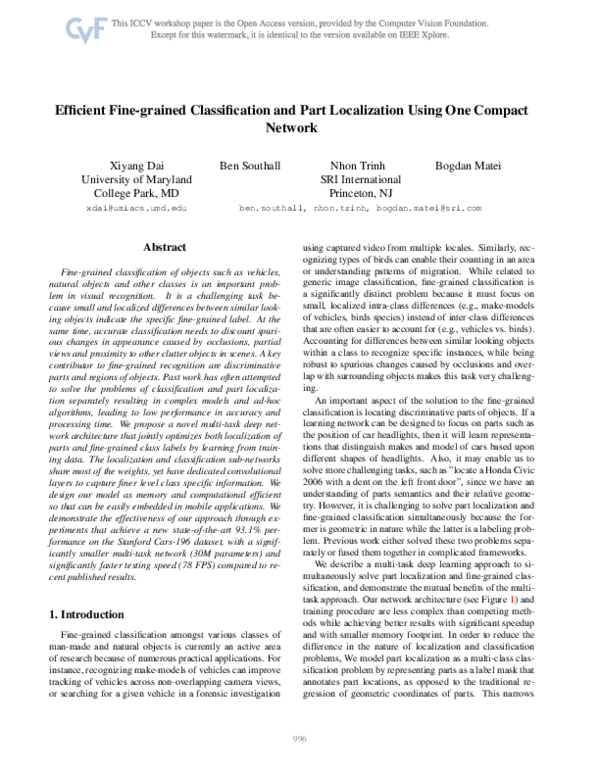 (PDF) Efficient Fine-Grained Classification and Part Localization Using ...