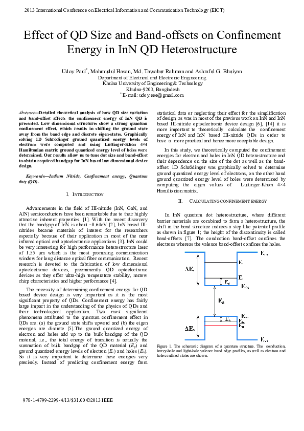 (PDF) Effect of QD size and band-offsets on confinement energy in InN ...
