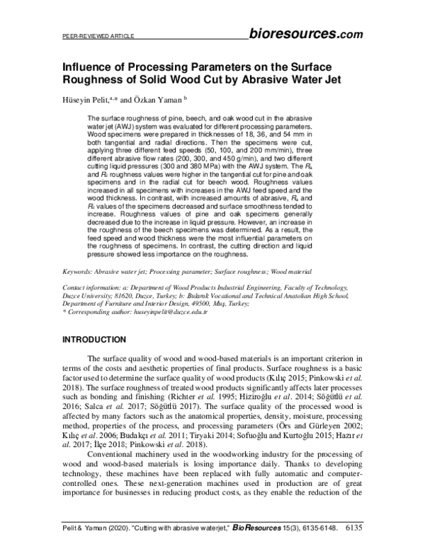(PDF) Influence of processing parameters on the surface roughness of ...