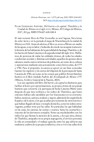 (PDF) Sobre Pilar Gonzalbo Aizpuru, Del barrio a la capital. Tlatelolco