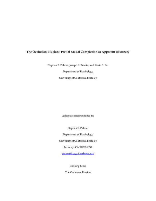 (PDF) The occlusion illusion Modal completion or apparent distance
