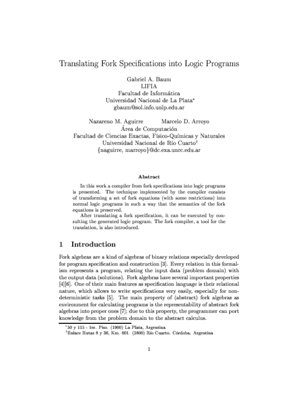 (PDF) Translating fork specifications into logic programs