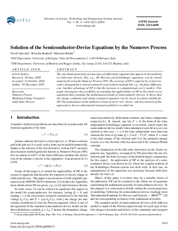 (PDF) Solution of the Semiconductor-Device Equations by the Numerov Process