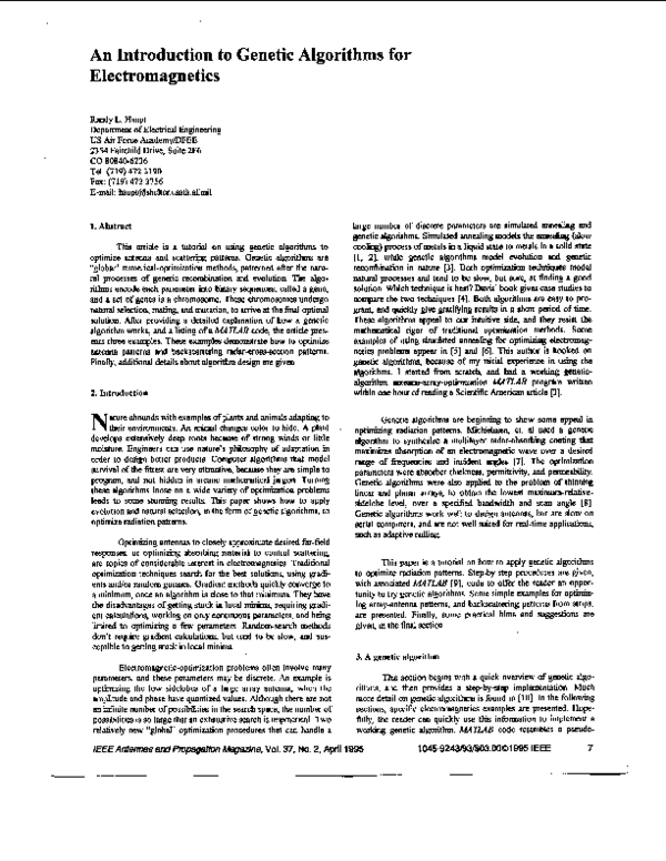 (PDF) An introduction to genetic algorithms for electromagnetics