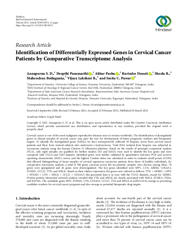 (PDF) Identification of Differentially Expressed Genes in Cervical ...