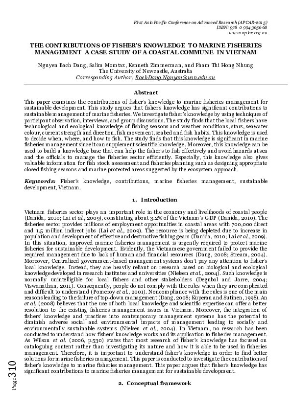 (PDF) The Contributions of Fisher's Knowledge to Marine Fisheries ...