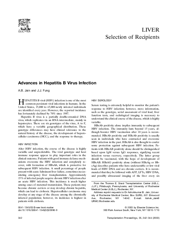 (PDF) Advances in hepatitis B virus infection