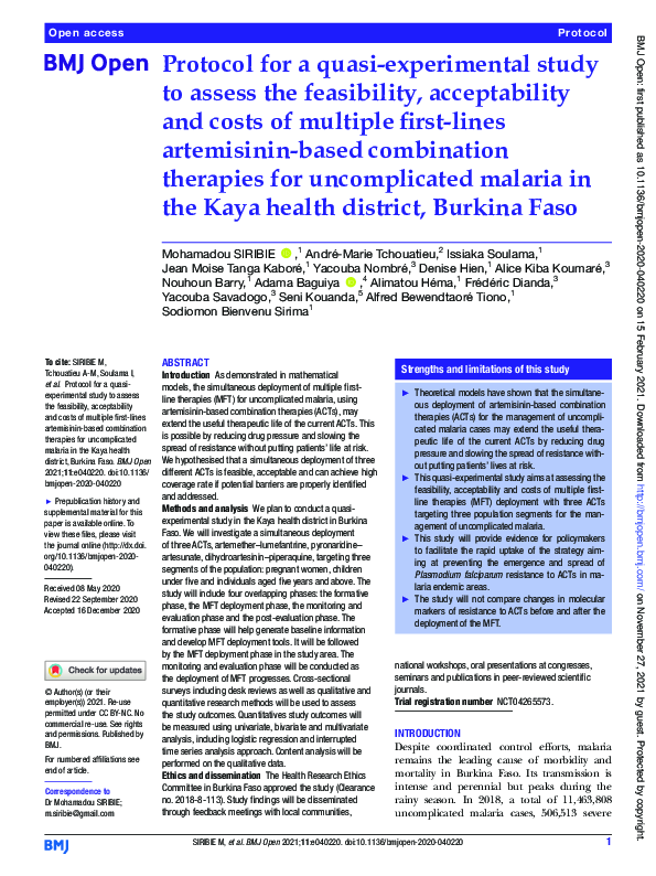 (PDF) Protocol for a quasi-experimental study to assess the feasibility ...
