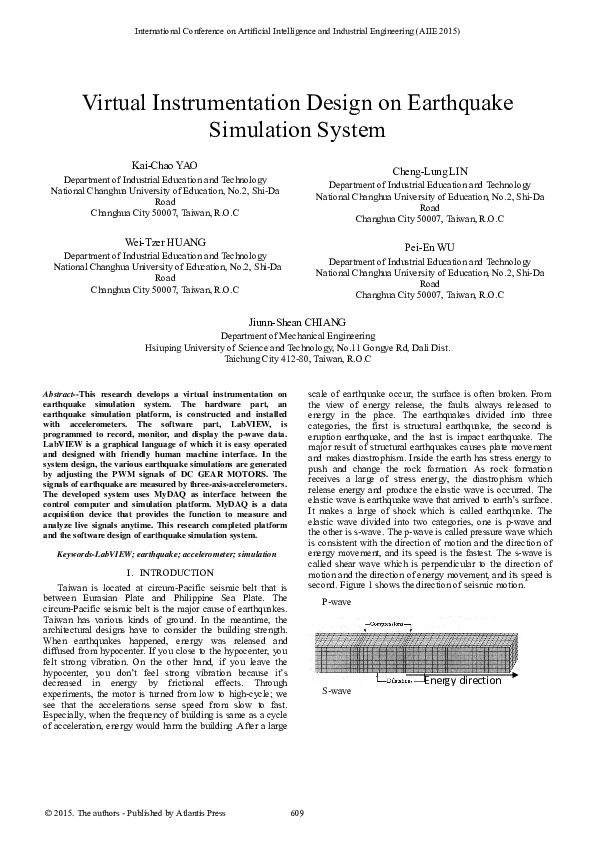 (PDF) Virtual Instrumentation Design on Earthquake Simulation System WEITZER HUANG Academia.edu