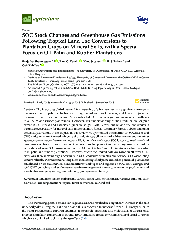 (PDF) SOC Stock Changes and Greenhouse Gas Emissions Following Tropical ...