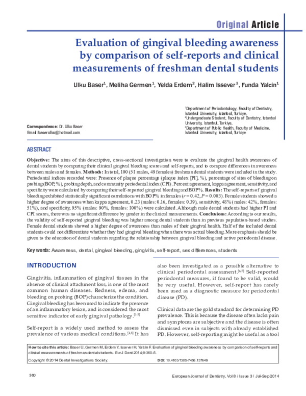 (PDF) Evaluation of gingival bleeding awareness by comparison of self ...