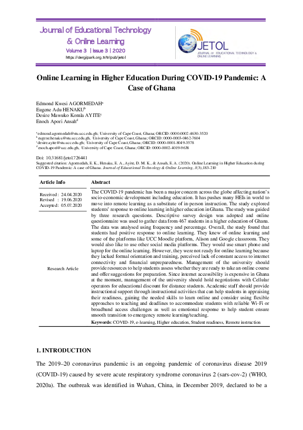 (PDF) Online Learning in Higher Education during COVID-19 Pandemic: A ...