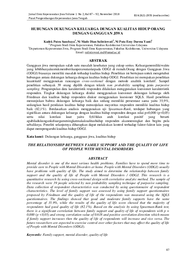 (PDF) Hubungan Dukungan Keluarga Dengan Kualitas Hidup Orang Dengan