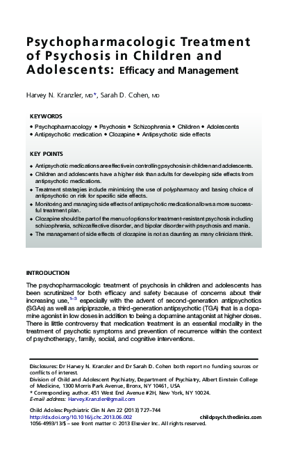 (PDF) Psychopharmacologic Treatment of Psychosis in Children and ...