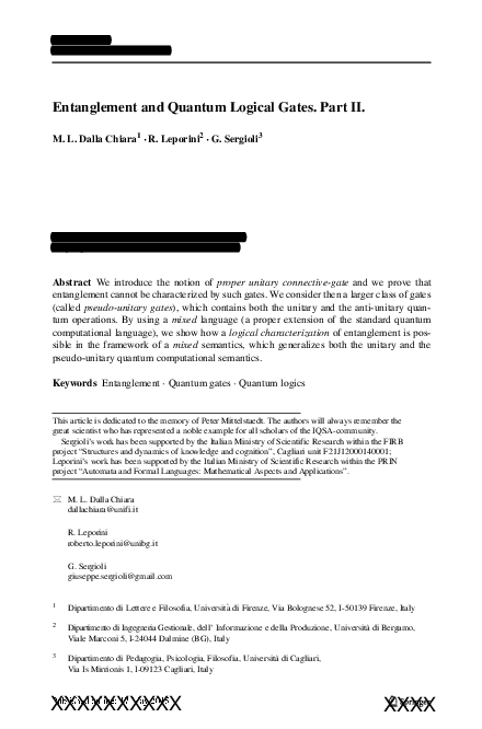 (PDF) Entanglement and Quantum Logical Gates. Part II