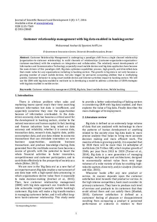 (PDF) Customer relationship management with big data enabled in banking ...