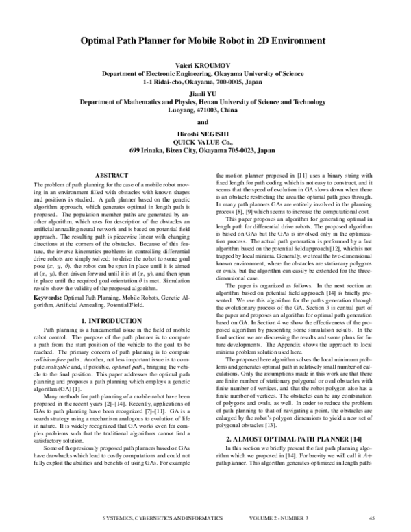 (PDF) Optimal Path Planner for Mobile Robot in 2D Environment