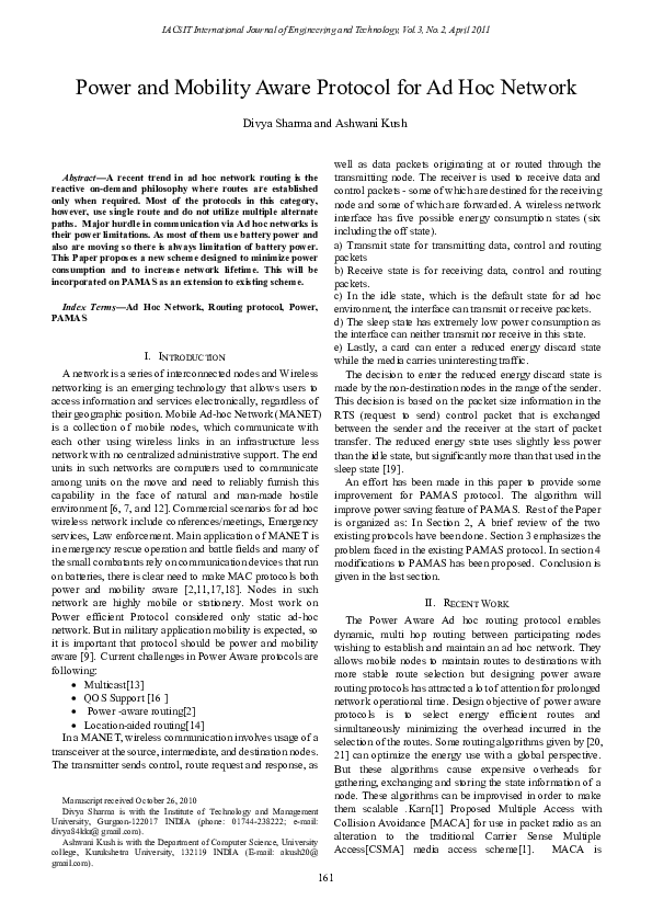 (PDF) Power and Mobility Aware Protocol for Ad Hoc Network