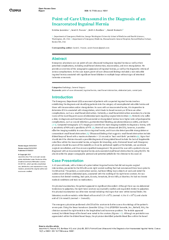 (PDF) PointofCare Ultrasound in the Diagnosis of an Incarcerated Inguinal Hernia Keith