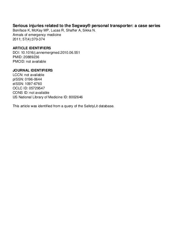 (PDF) Serious Injuries Related to the Segway® Personal Transporter A Case Series Keith