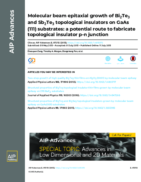 (PDF) Molecular beam epitaxial growth of Bi2Te3 and Sb2Te3 topological ...