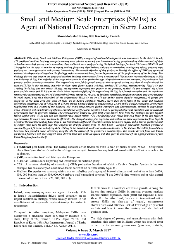 (PDF) Small and Medium Scale Enterprises ( SMEs ) as Agent of National ...