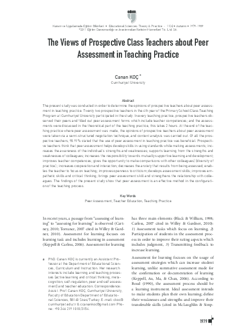 (PDF) The Views of Prospective Class Teachers about Peer Assessment in ...