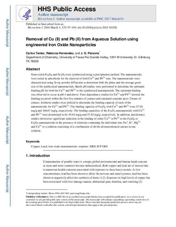(PDF) Removal of Cu (II) and Pb (II) from Aqueous Solution using ...