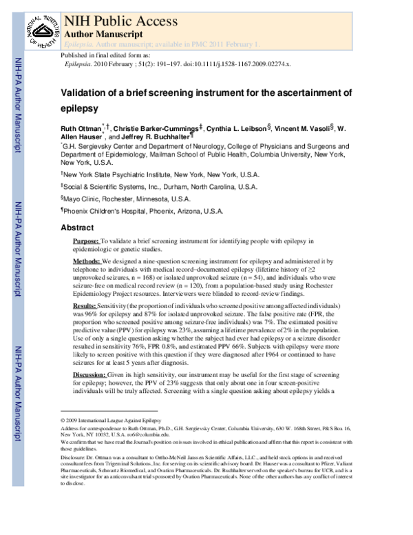 (PDF) Validation of a brief screening instrument for the ascertainment ...