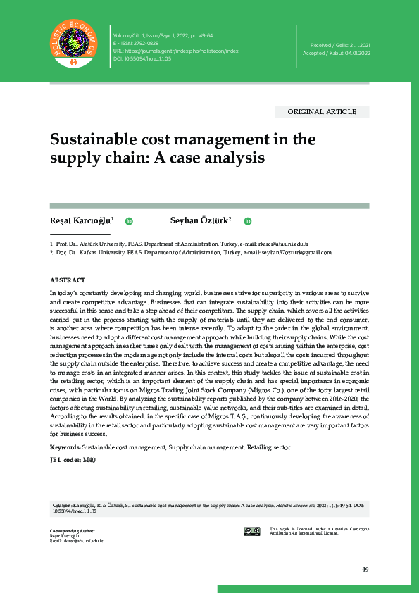 (PDF) Sustainable cost management in the supply chain: A case analysis