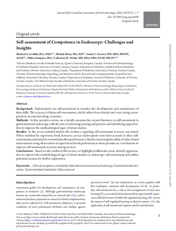 (PDF) Self-assessment of Competence in Endoscopy: Challenges and Insights