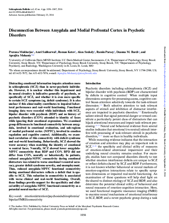(PDF) Disconnection Between Amygdala and Medial Prefrontal Cortex in ...