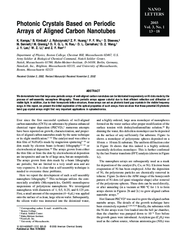 (PDF) Photonic Crystals Based on Periodic Arrays of Aligned Carbon ...
